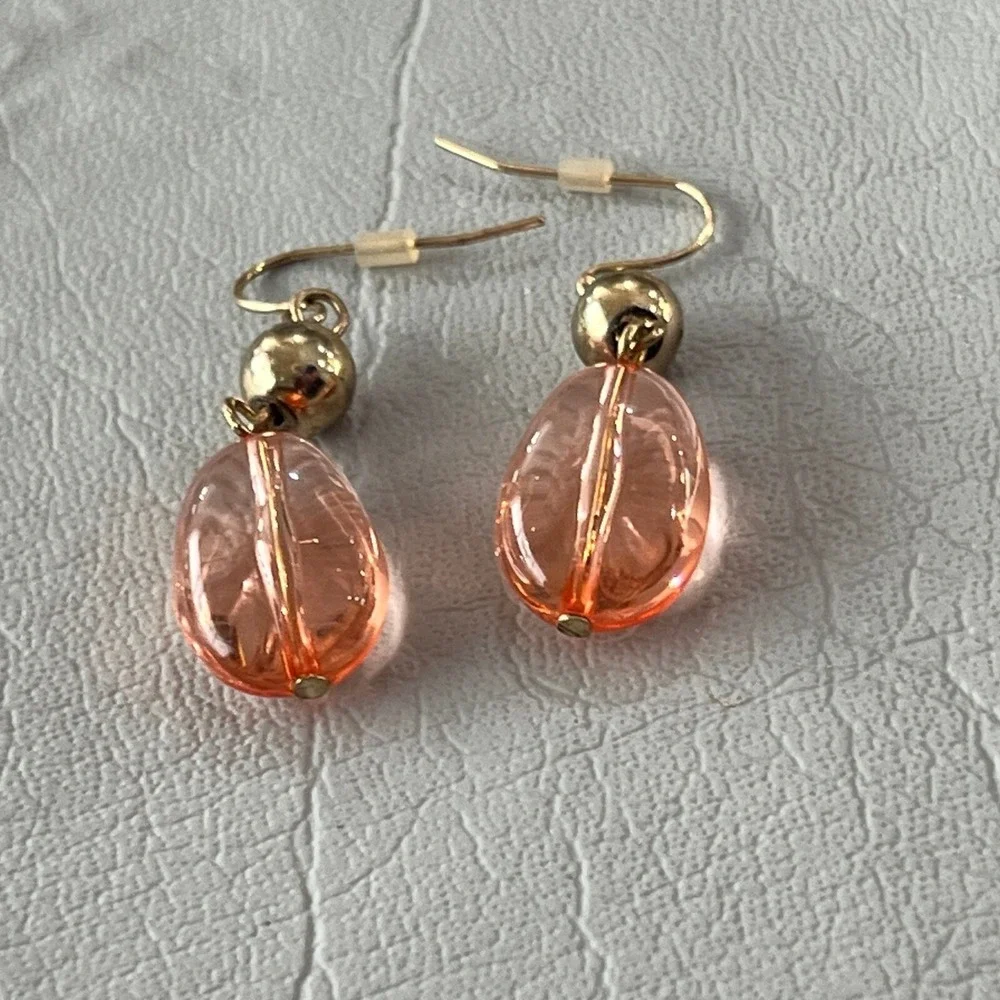 Pink Acrylic Stone Dangle Earrings Hook Wire‎ Drop